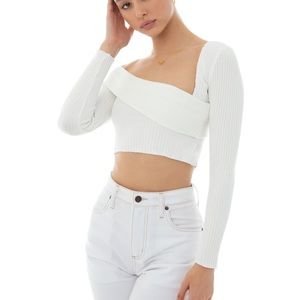 Are you am I cropped white sweater NWTS